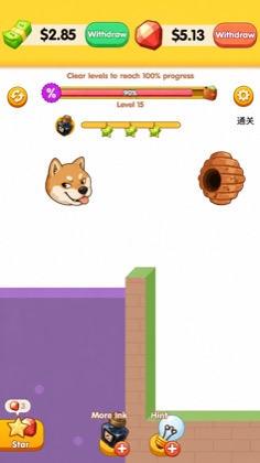 Lucky Doge behind a brick wall facing a beehive — Level 15
